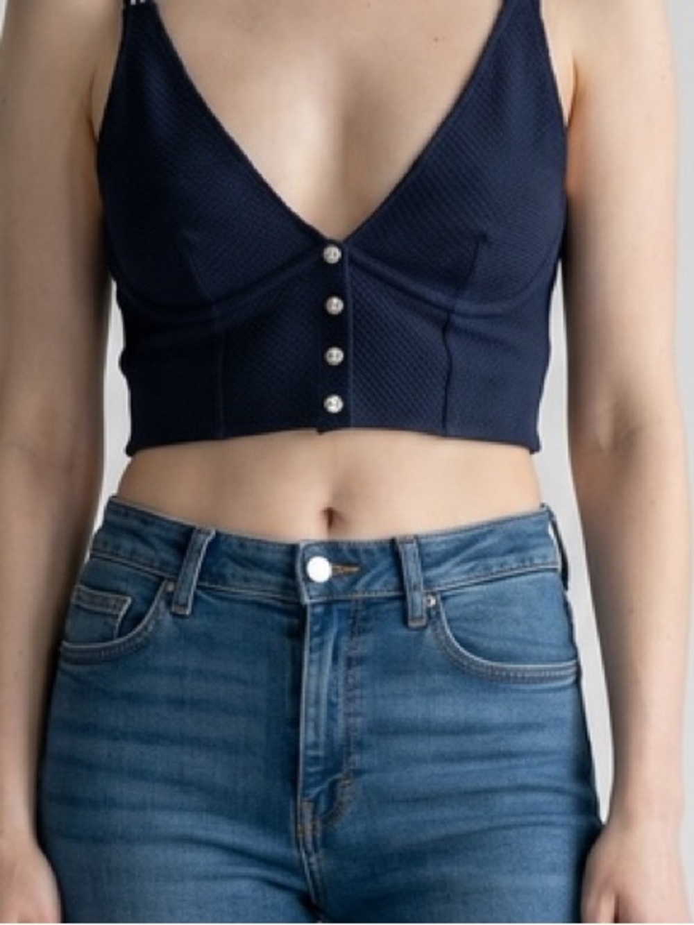 Barba Midnight Blue Textured Fabric Crop Top